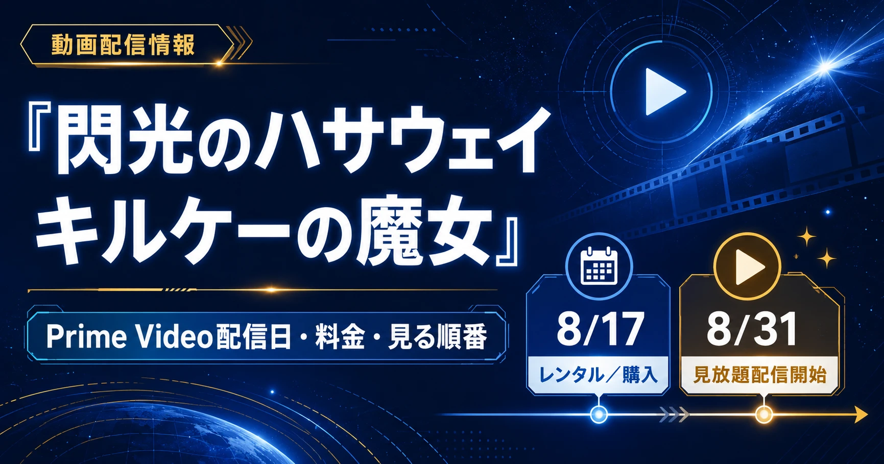 『閃光のハサウェイ キルケーの魔女』のPrime Video配信日・料金・見る順番を紹介する記事のアイキャッチ画像